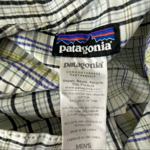 PATAGONIA MEN’S STRIPE CASUAL BUTTON DOWN SHIRT WHITE GREEN BLUE MEDIUM - Picture 6 of 7
